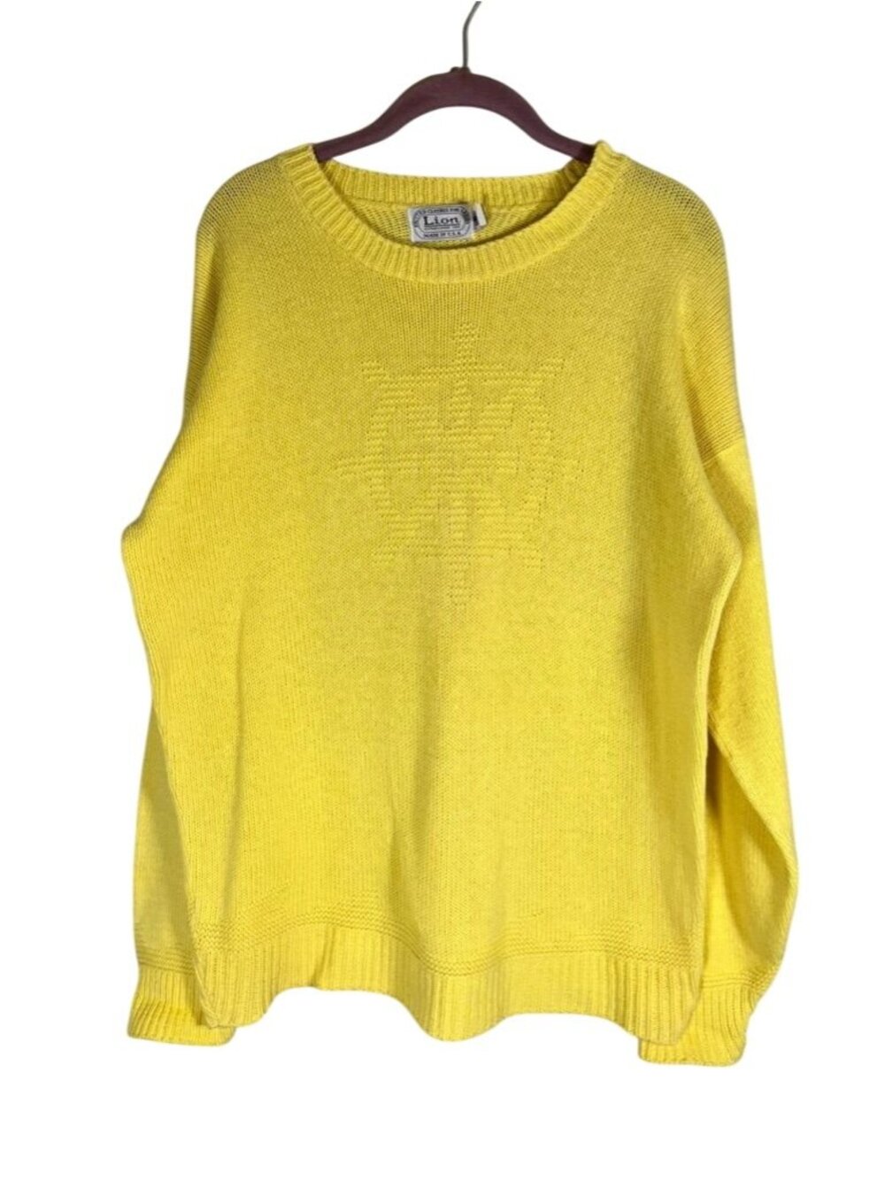 Vintage Cable Knit Sweater Yellow L Nautical Coastal Heritage Classic Preppy 80s